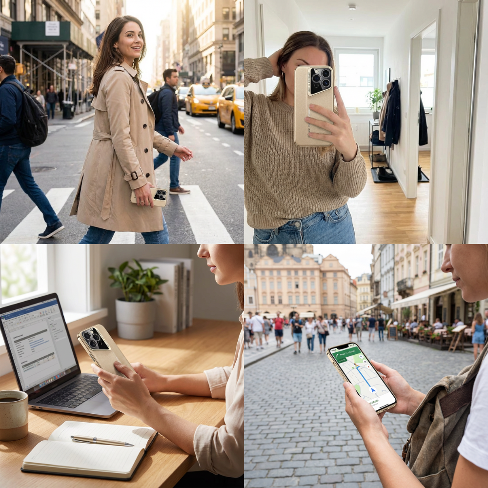 Luxury iPhone Case Electroplated Genuine Leather Shockproof Protective Cover Hard Back Slim Design Camera Lens Protection Anti Slip Grip