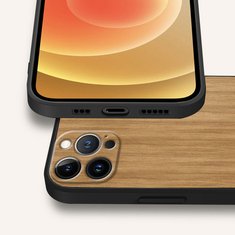 Luxury iPhone Case MagSafe Compatible Bamboo Wood Grain Shockproof Protective Cover Metallic Frame Camera Lens Protection Slim Natural Design