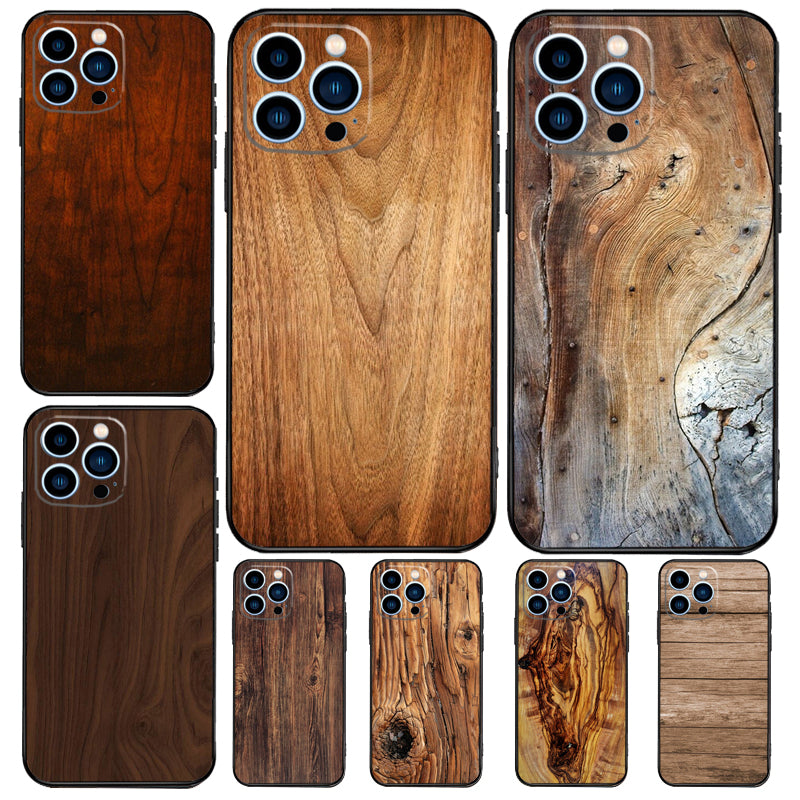 Luxury iPhone Case MagSafe Compatible Bamboo Wood Grain Shockproof Protective Cover Metallic Frame Camera Lens Protection Slim Natural Design