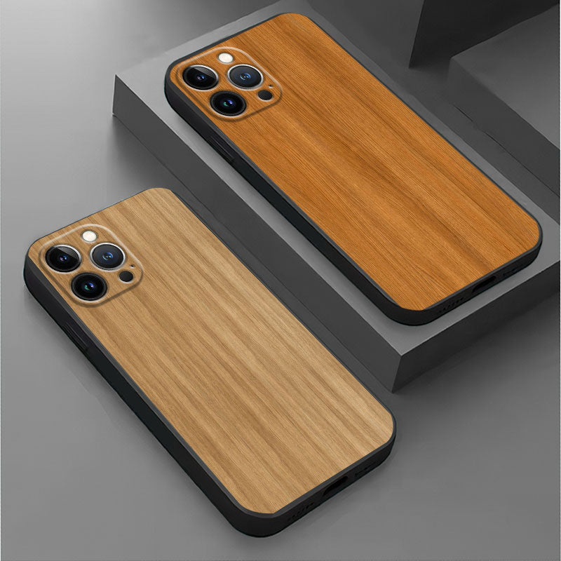 Luxury iPhone Case MagSafe Compatible Bamboo Wood Grain Shockproof Protective Cover Metallic Frame Camera Lens Protection Slim Natural Design