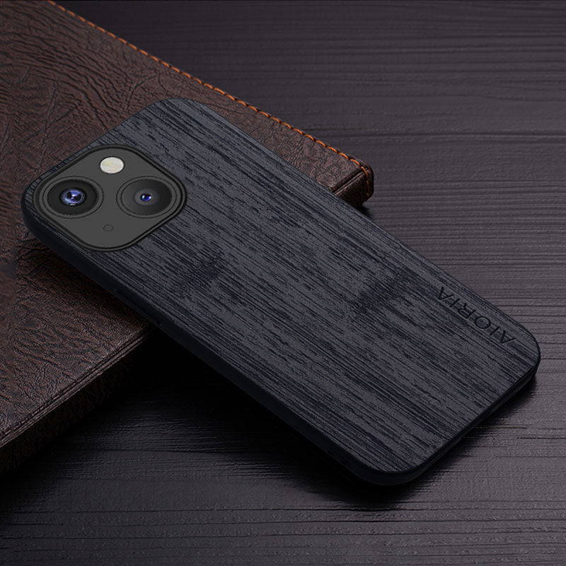 Luxury iPhone Case MagSafe Compatible Bamboo Wood Leather Texture Shockproof Protective Cover Slim Design Camera Lens Protection Natural Finish