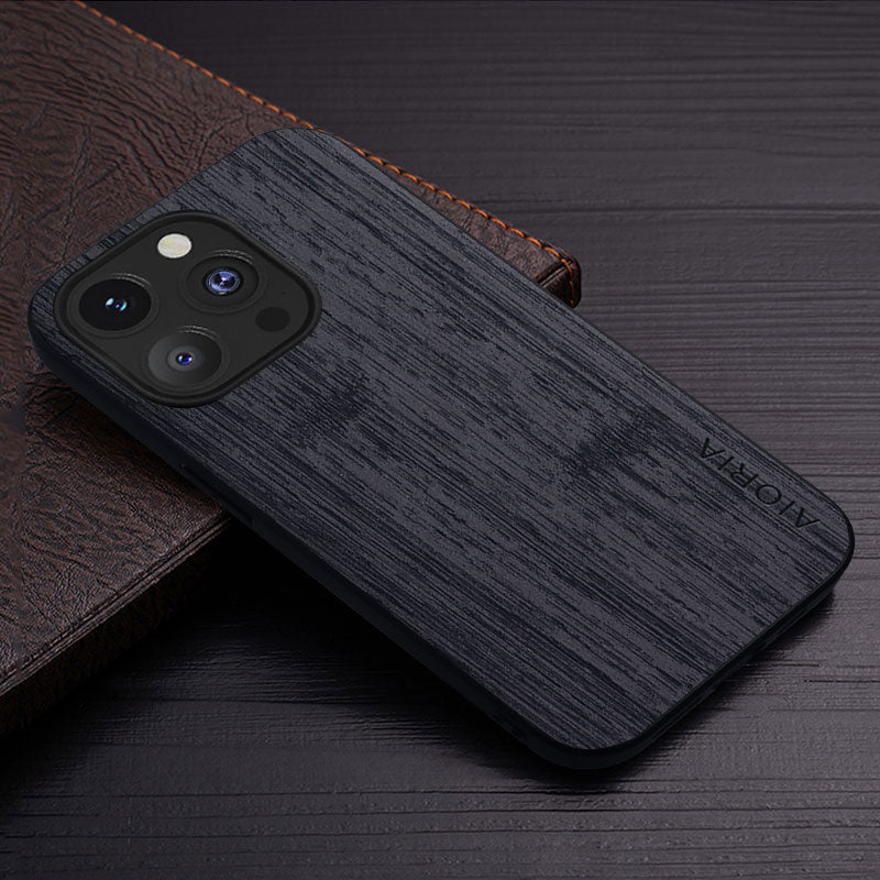 Luxury iPhone Case MagSafe Compatible Bamboo Wood Leather Texture Shockproof Protective Cover Slim Design Camera Lens Protection Natural Finish