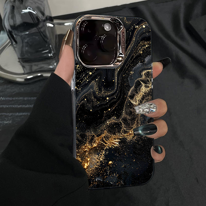 Luxury iPhone Case MagSafe Compatible Black Marble Texture Shockproof Protective Cover Gold Edge Design Camera Lens Protection 3D Grip Slim Profile