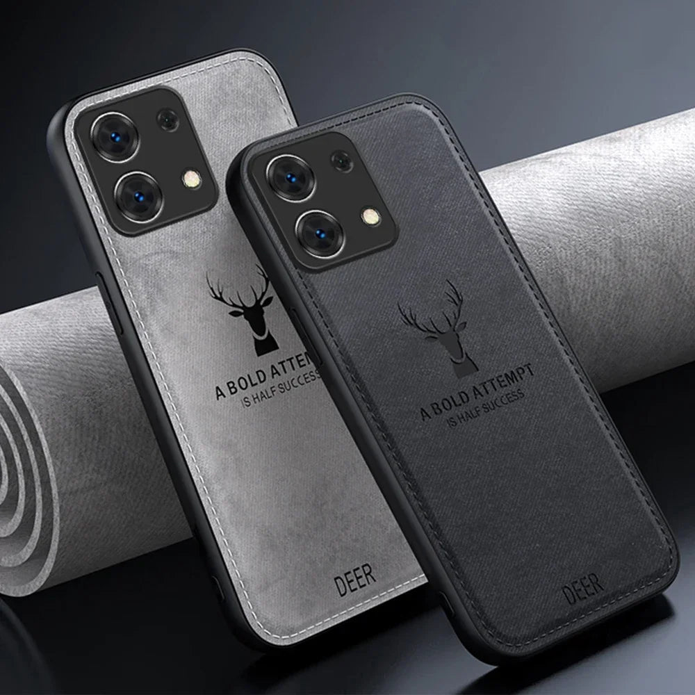 Luxury iPhone Case MagSafe Compatible Canvas Texture Deer Design Shockproof Protective Cover Bumper Frame Camera Lens Protection Slim Design
