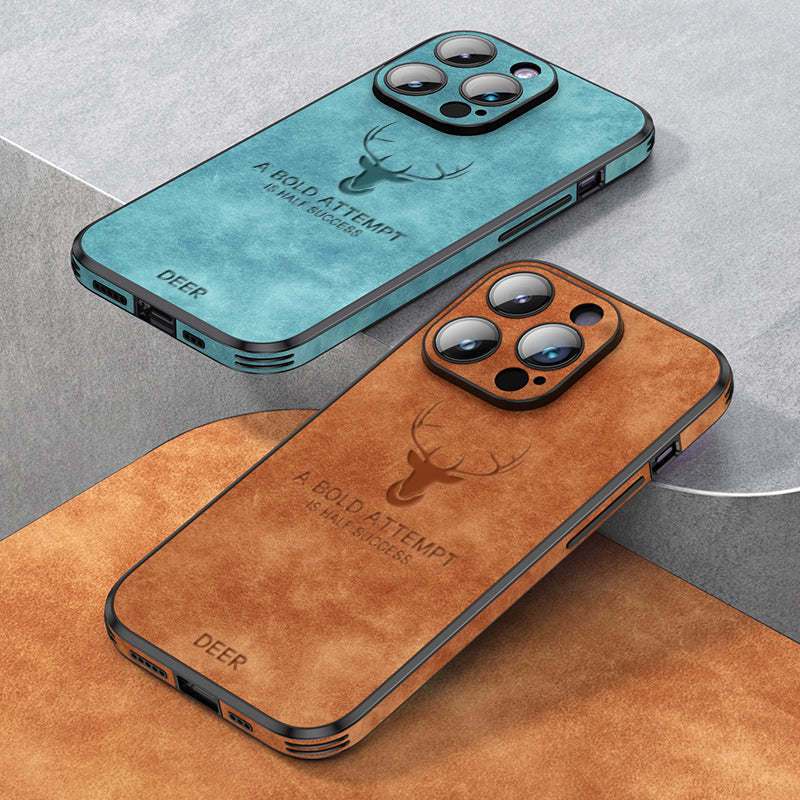 Luxury iPhone Case MagSafe Compatible Canvas Texture Deer Design Shockproof Protective Cover Bumper Frame Camera Lens Protection Slim Design
