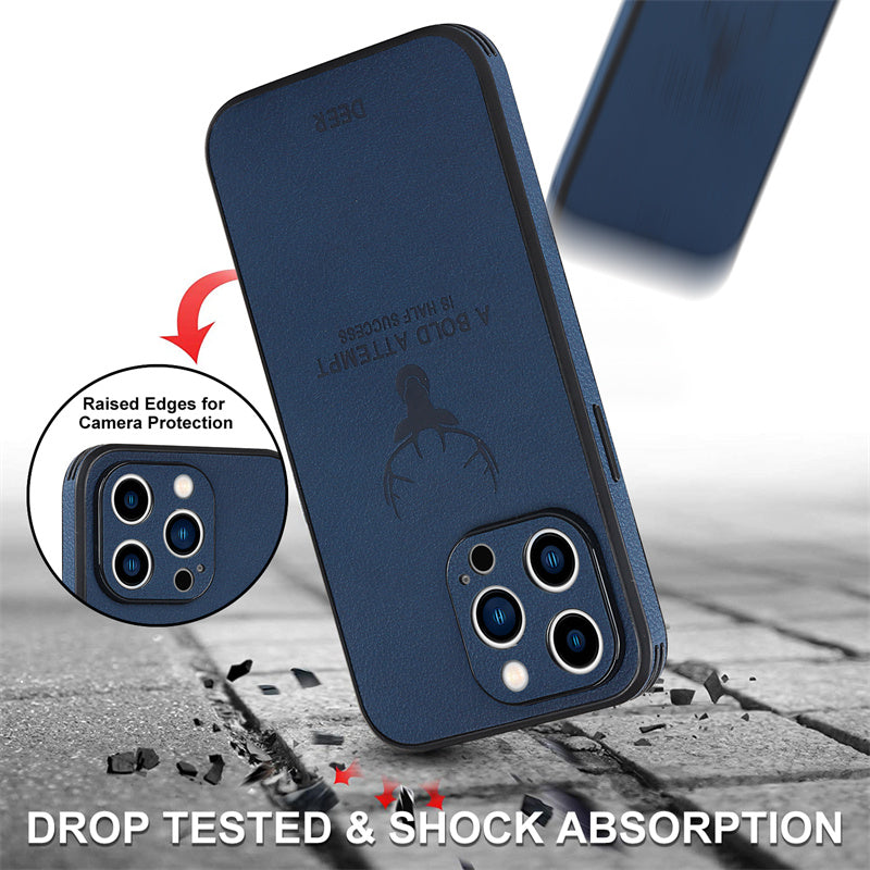 Luxury iPhone Case MagSafe Compatible Canvas Texture Deer Design Shockproof Protective Cover Bumper Frame Camera Lens Protection Slim Design