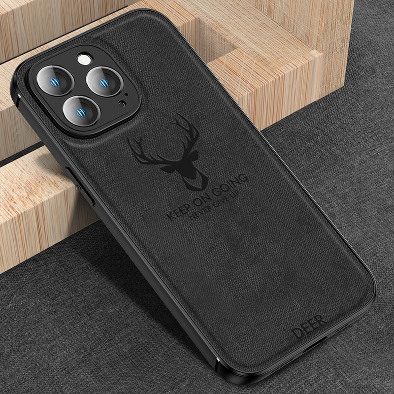 Luxury iPhone Case MagSafe Compatible Canvas Texture Deer Design Shockproof Protective Cover Bumper Frame Camera Lens Protection Slim Design