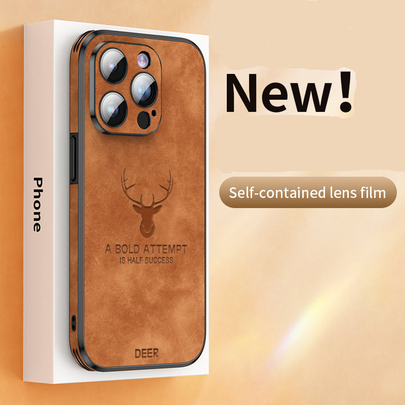 Luxury iPhone Case MagSafe Compatible Canvas Texture Deer Design Shockproof Protective Cover Bumper Frame Camera Lens Protection Slim Design