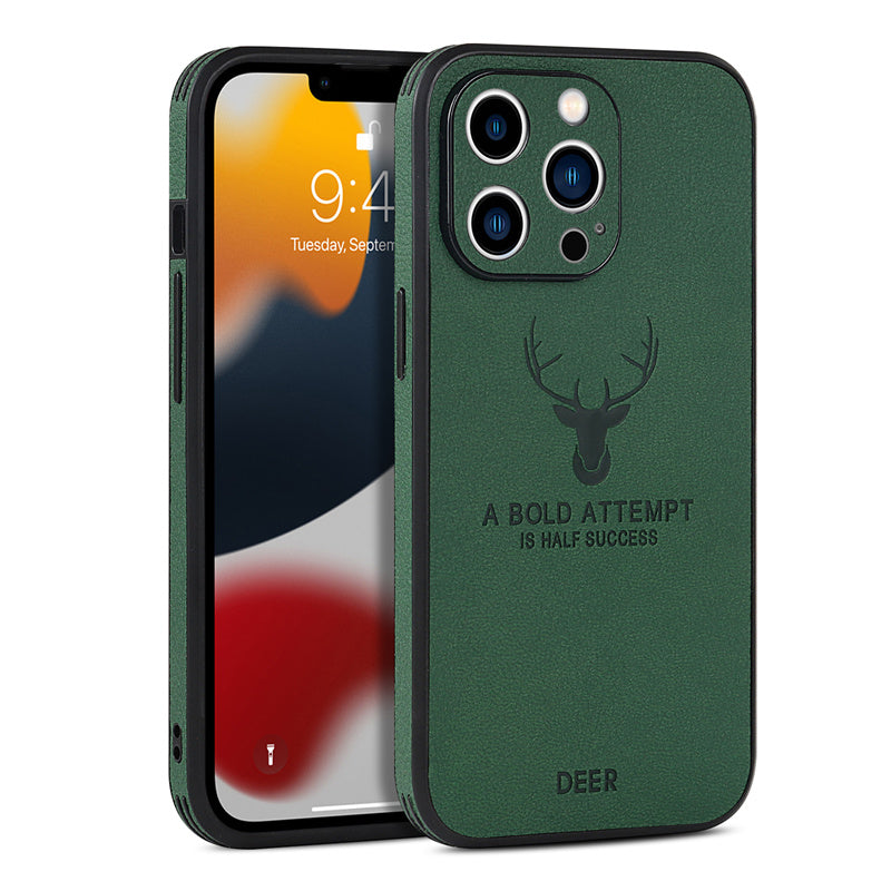 Luxury iPhone Case MagSafe Compatible Canvas Texture Deer Design Shockproof Protective Cover Bumper Frame Camera Lens Protection Slim Design