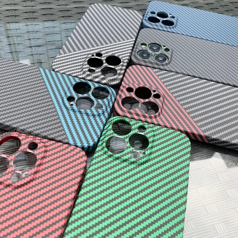 Luxury iPhone Case MagSafe Compatible Carbon Fiber Texture Matte Shockproof Protective Cover Hard PC Camera Lens Protection Slim Design
