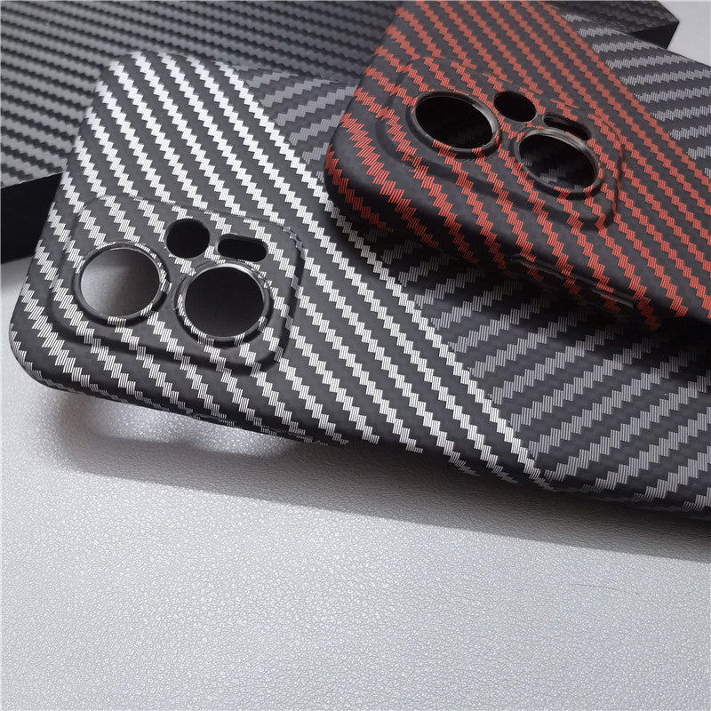 Luxury iPhone Case MagSafe Compatible Carbon Fiber Texture Matte Shockproof Protective Cover Hard PC Camera Lens Protection Slim Design