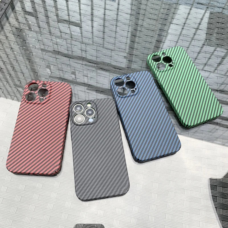 Luxury iPhone Case MagSafe Compatible Carbon Fiber Texture Matte Shockproof Protective Cover Hard PC Camera Lens Protection Slim Design