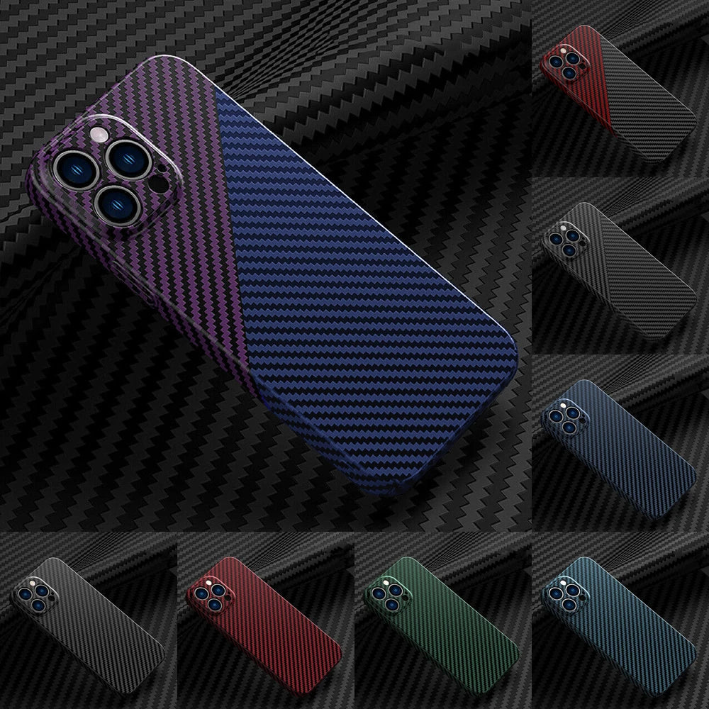 Luxury iPhone Case MagSafe Compatible Carbon Fiber Texture Matte Shockproof Protective Cover Hard PC Camera Lens Protection Slim Design