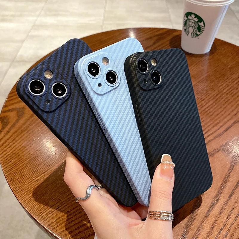 Luxury iPhone Case MagSafe Compatible Carbon Fiber Texture Matte Shockproof Protective Cover Hard PC Camera Lens Protection Slim Design