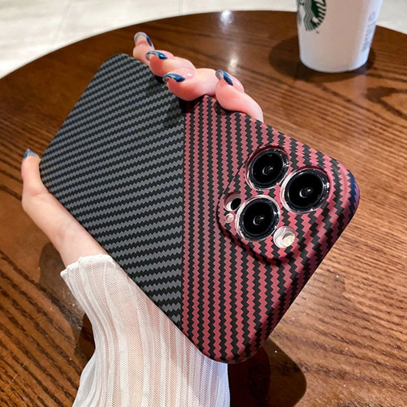 Luxury iPhone Case MagSafe Compatible Carbon Fiber Texture Matte Shockproof Protective Cover Hard PC Camera Lens Protection Slim Design