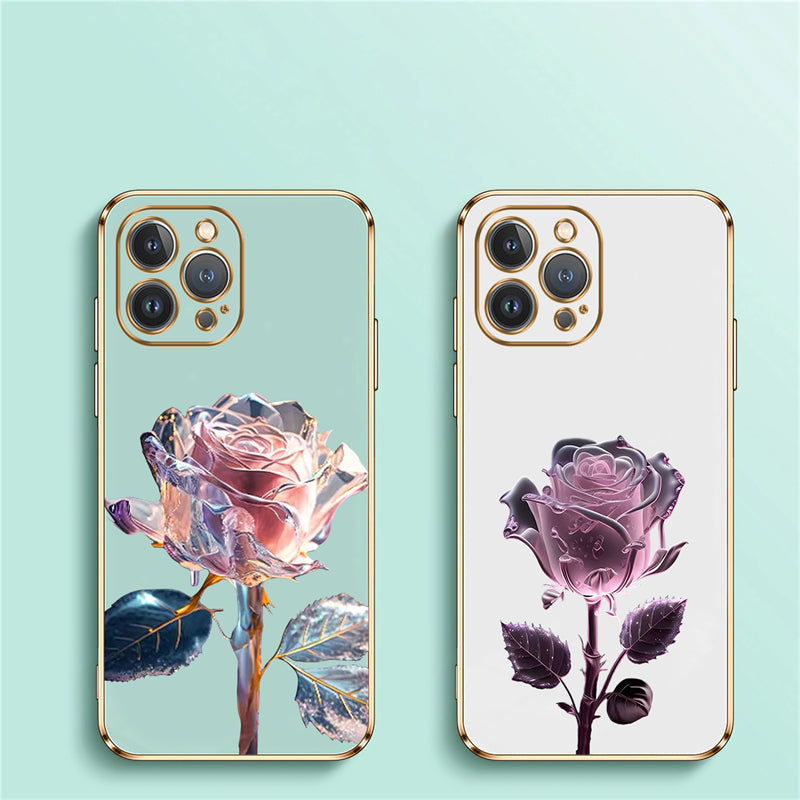 Luxury iPhone Case MagSafe Compatible Crystal Rose Diamond Shockproof Protective Cover Camera Lens Protection Glitter Design Slim Profile