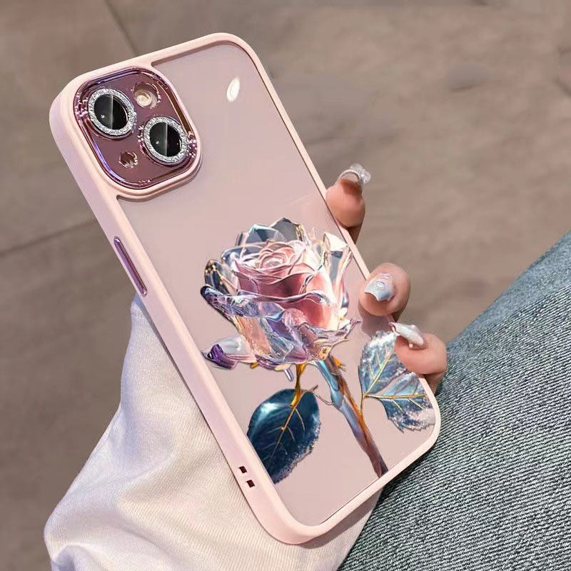 Luxury iPhone Case MagSafe Compatible Crystal Rose Diamond Shockproof Protective Cover Camera Lens Protection Glitter Design Slim Profile