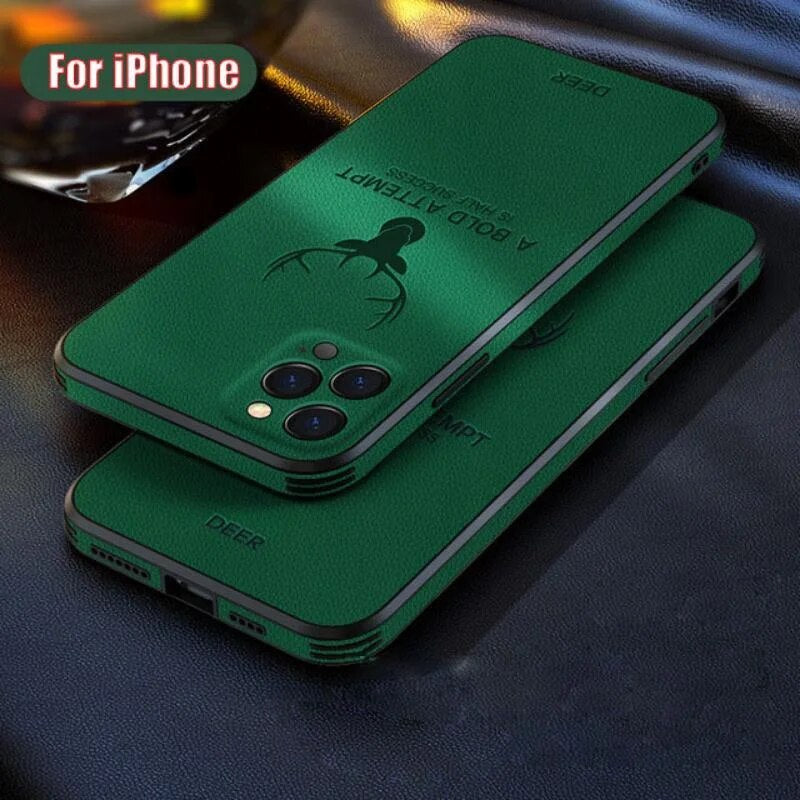Luxury iPhone Case MagSafe Compatible Deer Leather Texture Shockproof Protective Cover Camera Lens Protection Ultra Thin Slim Design