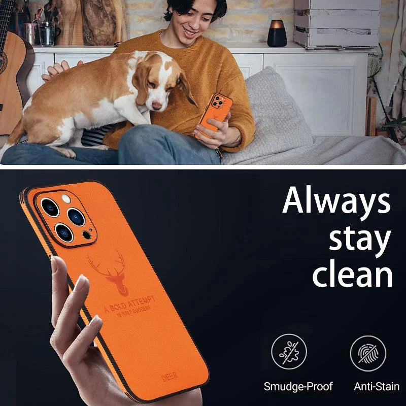 Luxury iPhone Case MagSafe Compatible Deer Leather Texture Shockproof Protective Cover Camera Lens Protection Ultra Thin Slim Design
