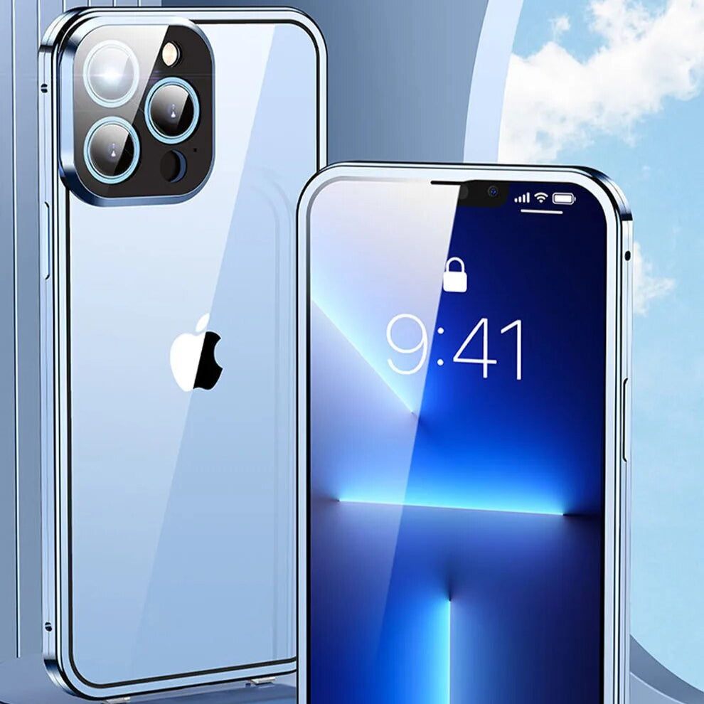 Luxury iPhone Case MagSafe Compatible Double-Sided Tempered Glass Metal Frame Shockproof Protective Cover 360 Full Body Magnetic Fit Camera Lens Protection Slim Design