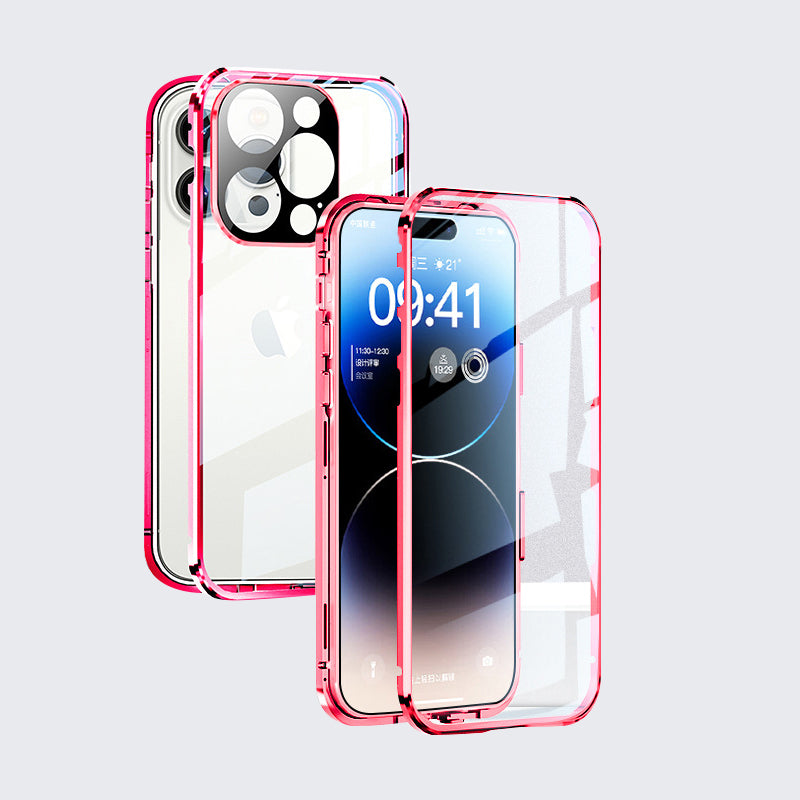 Luxury iPhone Case MagSafe Compatible Double-Sided Tempered Glass Metal Frame Shockproof Protective Cover 360 Full Body Magnetic Fit Camera Lens Protection Slim Design