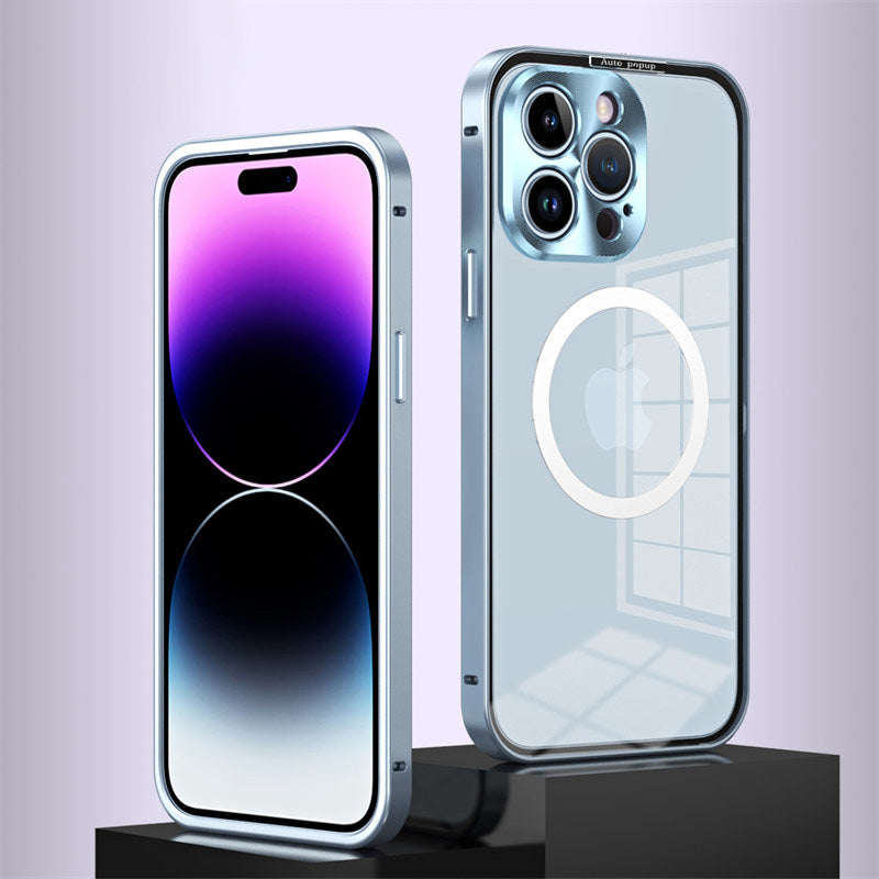 Luxury iPhone Case MagSafe Compatible Double-Sided Tempered Glass Metal Frame Shockproof Protective Cover 360 Full Body Magnetic Fit Camera Lens Protection Ultra Thin