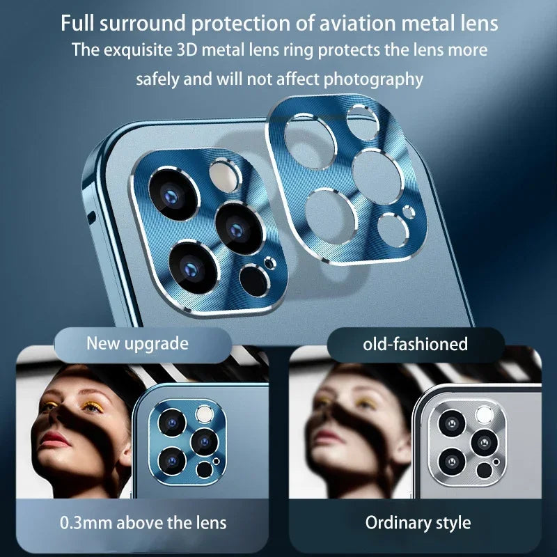 Luxury iPhone Case MagSafe Compatible Double-Sided Tempered Glass Privacy Screen Metal Frame Shockproof Protective Cover 360 Full Body Camera Lens Protection Slim Design