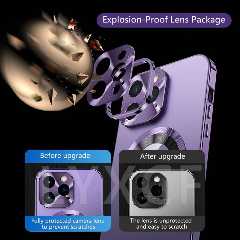 Luxury iPhone Case MagSafe Compatible Double-Sided Tempered Glass Privacy Screen Metal Frame Shockproof Protective Cover 360 Full Body Camera Lens Protection Slim Design