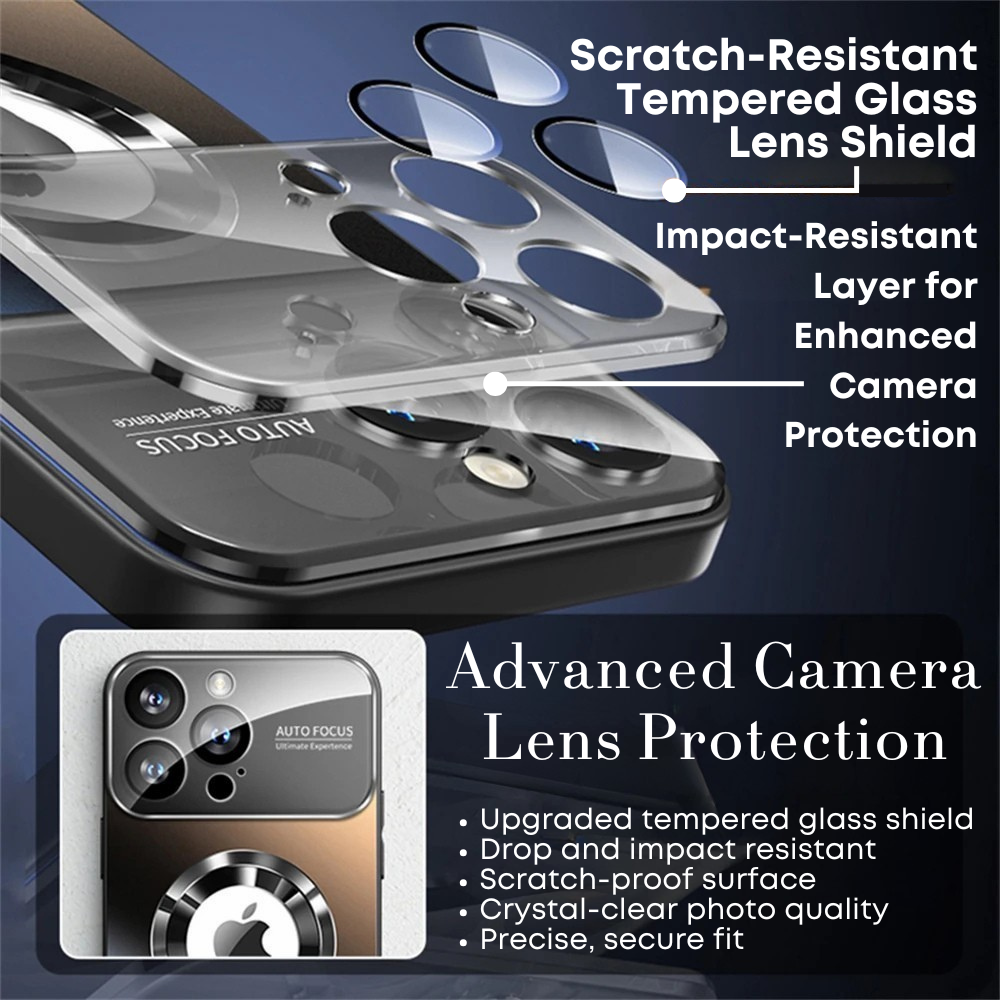 Luxury iPhone Case MagSafe Compatible Electroplated Glass Magnetic Shockproof Cover Camera Lens Protection Slim Reflective Hard Back