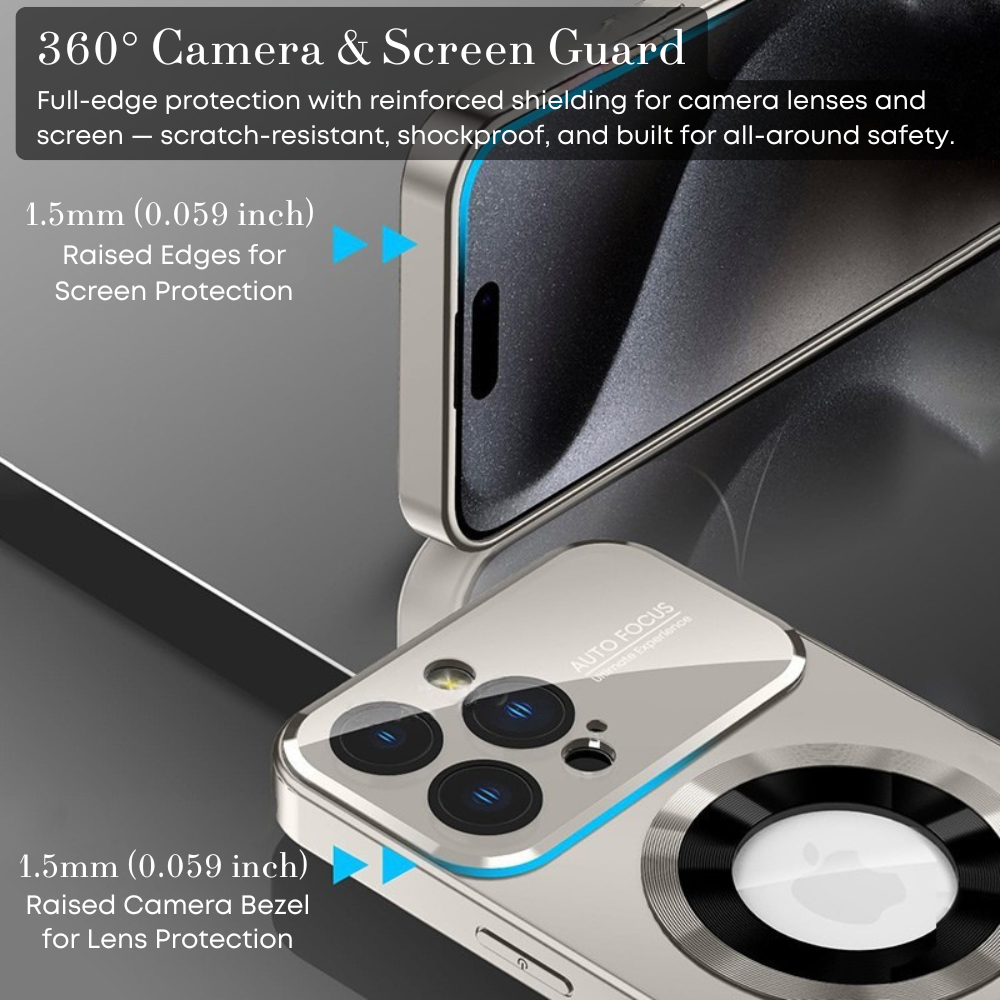 Luxury iPhone Case MagSafe Compatible Electroplated Glass Magnetic Shockproof Cover Camera Lens Protection Slim Reflective Hard Back