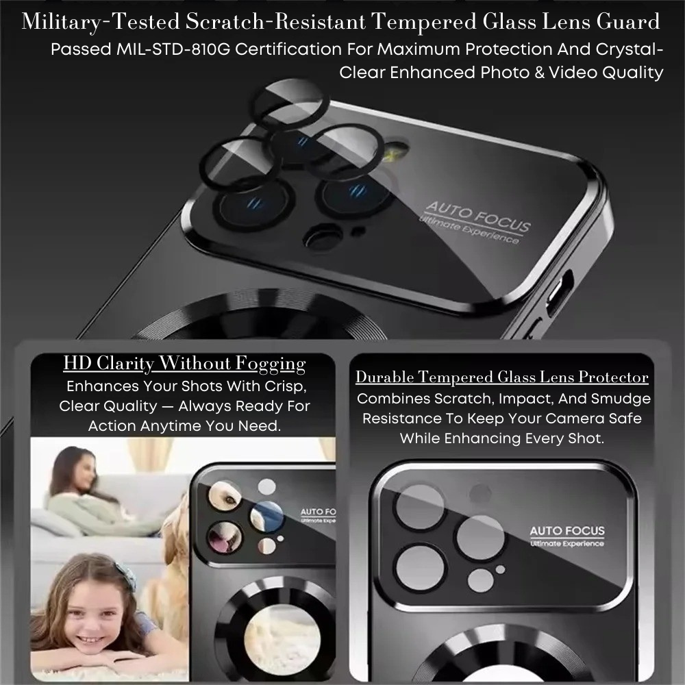 Luxury iPhone Case MagSafe Compatible Electroplated Glass Magnetic Shockproof Cover Camera Lens Protection Slim Reflective Hard Back