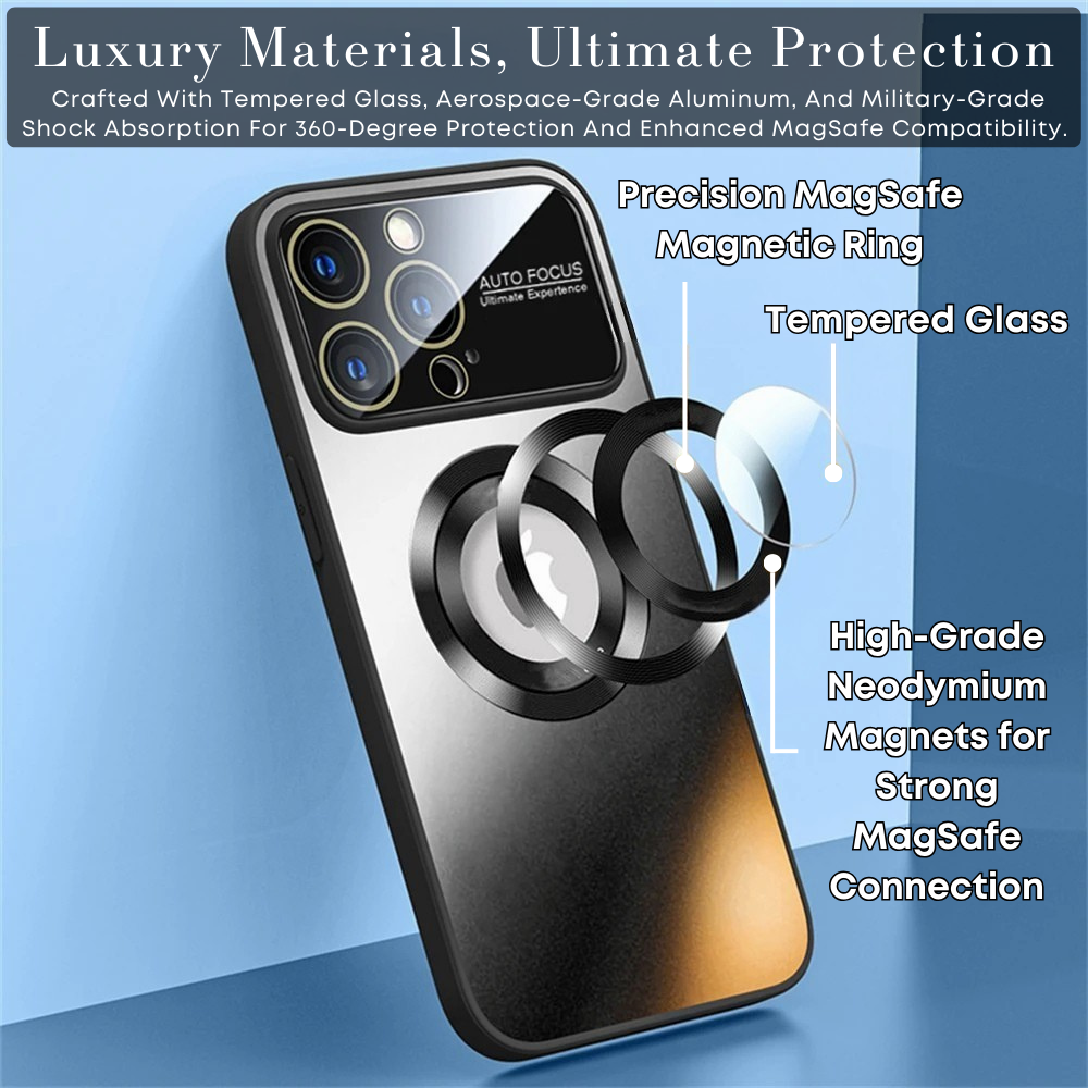 Luxury iPhone Case MagSafe Compatible Electroplated Glass Magnetic Shockproof Cover Camera Lens Protection Slim Reflective Hard Back