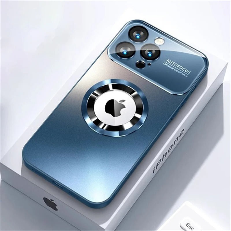 Luxury iPhone Case MagSafe Compatible Electroplated Glass Magnetic Shockproof Cover Camera Lens Protection Slim Reflective Hard Back
