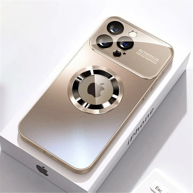 Luxury iPhone Case MagSafe Compatible Electroplated Glass Magnetic Shockproof Cover Camera Lens Protection Slim Reflective Hard Back