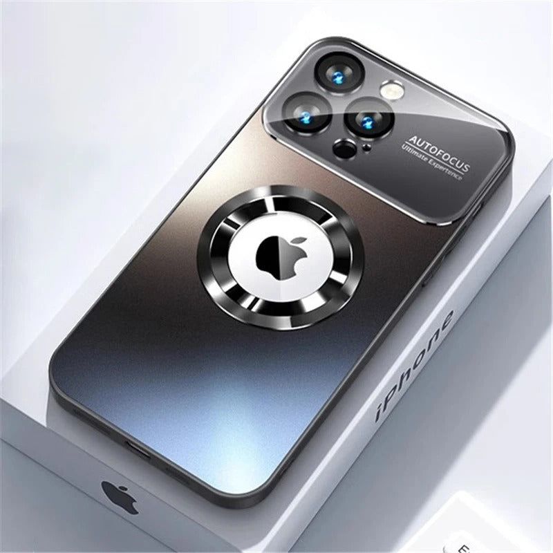Luxury iPhone Case MagSafe Compatible Electroplated Glass Magnetic Shockproof Cover Camera Lens Protection Slim Reflective Hard Back