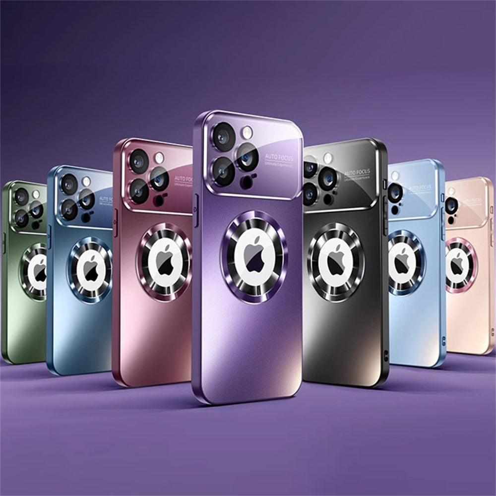 Luxury iPhone Case MagSafe Compatible Electroplated Glass Magnetic Shockproof Cover Camera Lens Protection Slim Reflective Hard Back