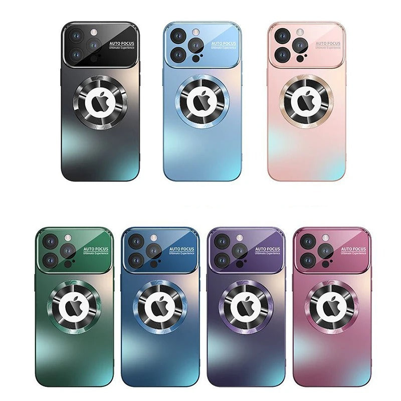 Luxury iPhone Case MagSafe Compatible Electroplated Glass Magnetic Shockproof Cover Camera Lens Protection Slim Reflective Hard Back