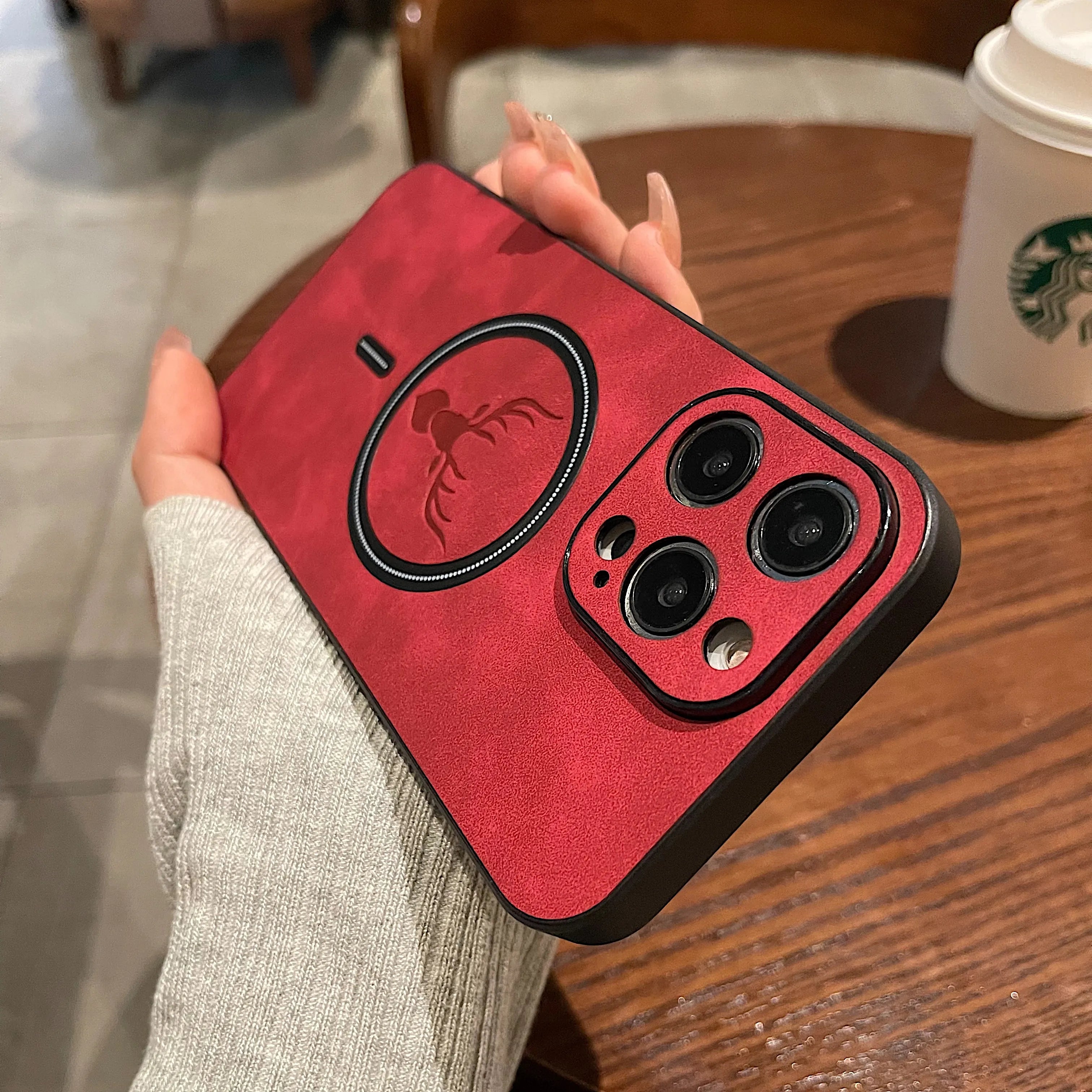 Luxury iPhone Case MagSafe Compatible Genuine Deer Leather Shockproof Protective Cover Bumper Frame Camera Lens Protection Slim Design