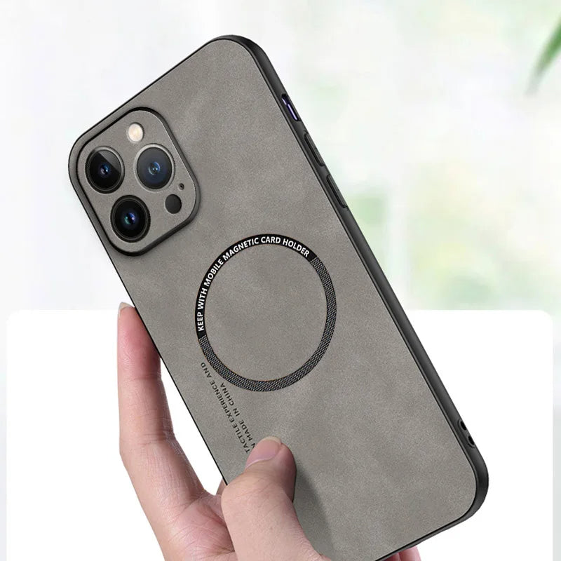 Luxury iPhone Case MagSafe Compatible Genuine Leather Shockproof Protective Cover Camera Lens Protection Magnetic Slim Design