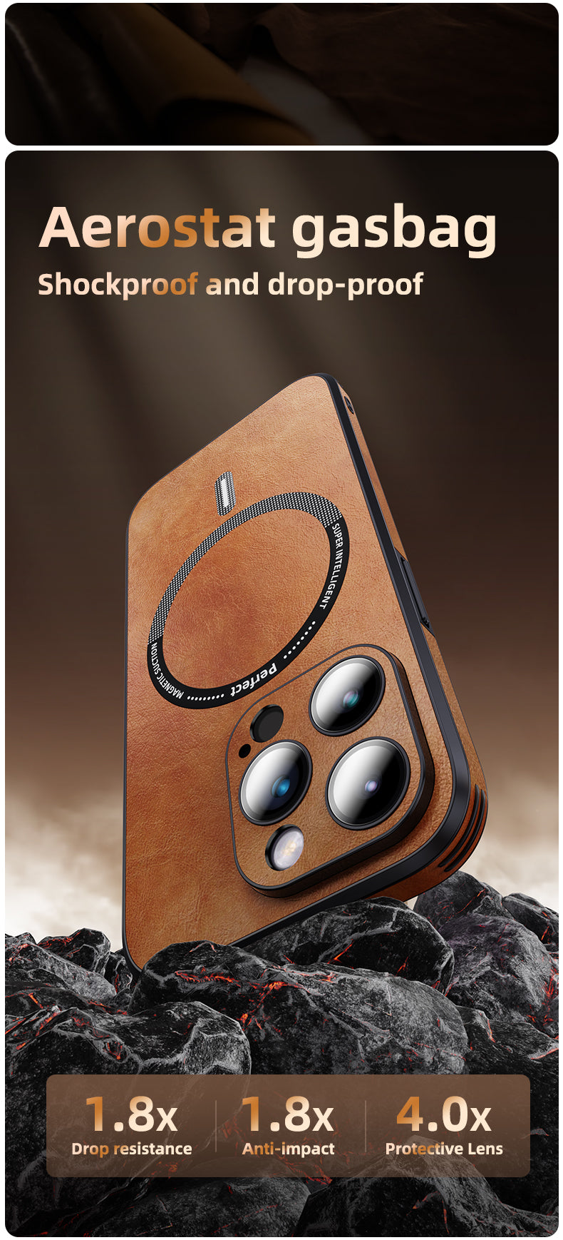 Luxury iPhone Case MagSafe Compatible Genuine Leather Shockproof Protective Cover Camera Lens Protection Magnetic Slim Design