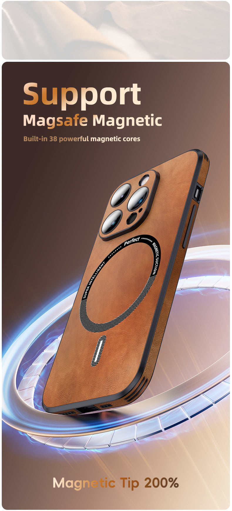 Luxury iPhone Case MagSafe Compatible Genuine Leather Shockproof Protective Cover Camera Lens Protection Magnetic Slim Design