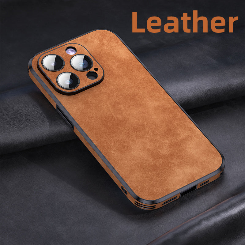 Luxury iPhone Case MagSafe Compatible Genuine Leather Shockproof Protective Cover Camera Lens Protection Slim Design