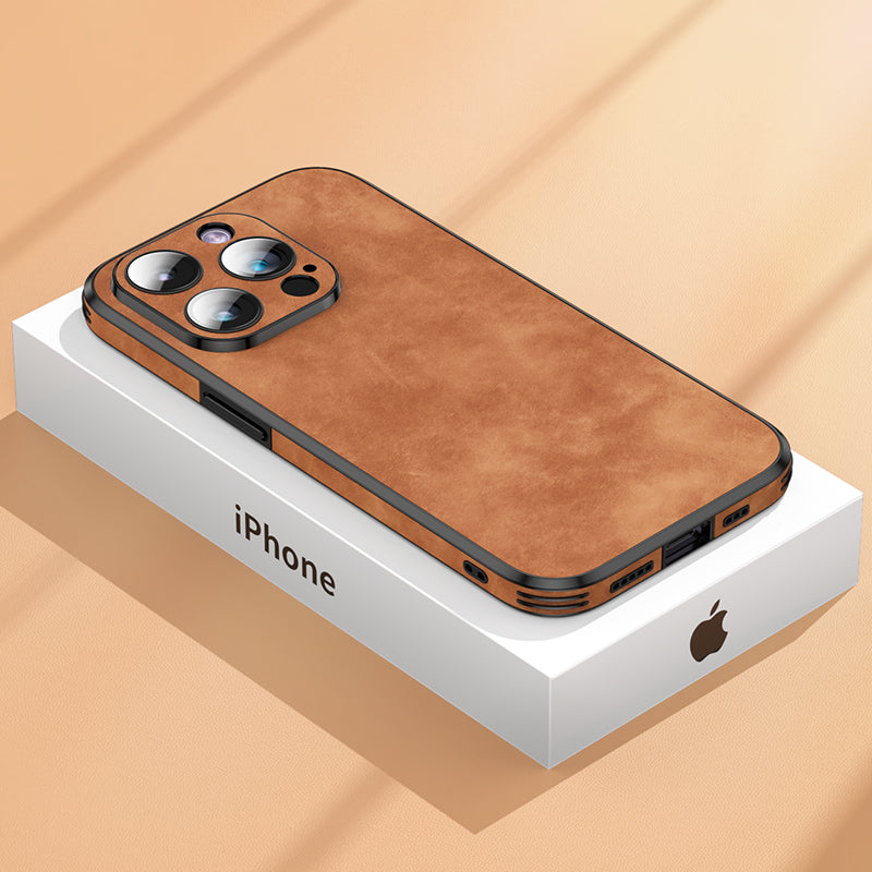 Luxury iPhone Case MagSafe Compatible Genuine Leather Shockproof Protective Cover Camera Lens Protection Slim Design