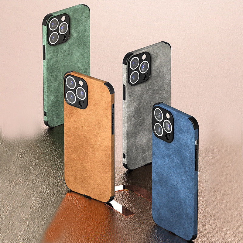 Luxury iPhone Case MagSafe Compatible Genuine Leather Shockproof Protective Cover Camera Lens Protection Slim Design