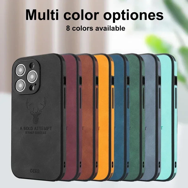 Luxury iPhone Case MagSafe Compatible Genuine Leather Vintage Texture Shockproof Protective Cover Camera Lens Protection Slim Design