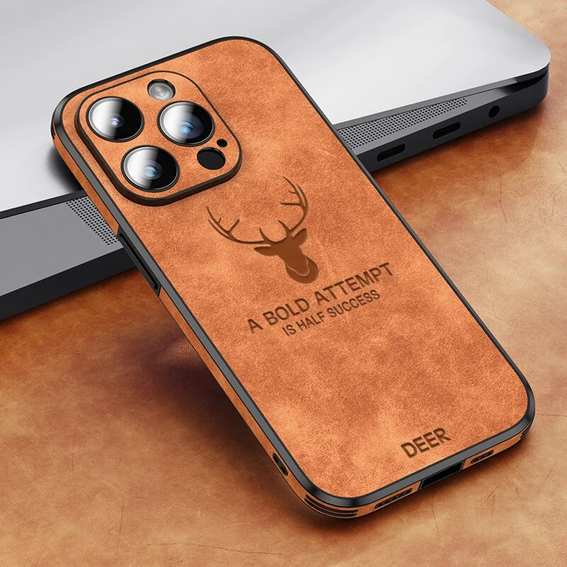 Luxury iPhone Case MagSafe Compatible Genuine Leather Vintage Texture Shockproof Protective Cover Camera Lens Protection Slim Design
