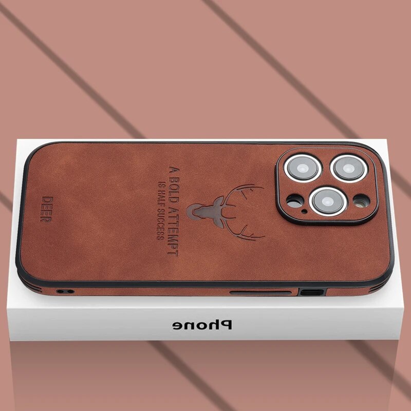 Luxury iPhone Case MagSafe Compatible Genuine Leather Vintage Texture Shockproof Protective Cover Camera Lens Protection Slim Design