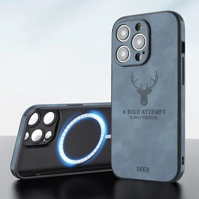 Luxury iPhone Case MagSafe Compatible Genuine Leather Vintage Texture Shockproof Protective Cover Camera Lens Protection Slim Design