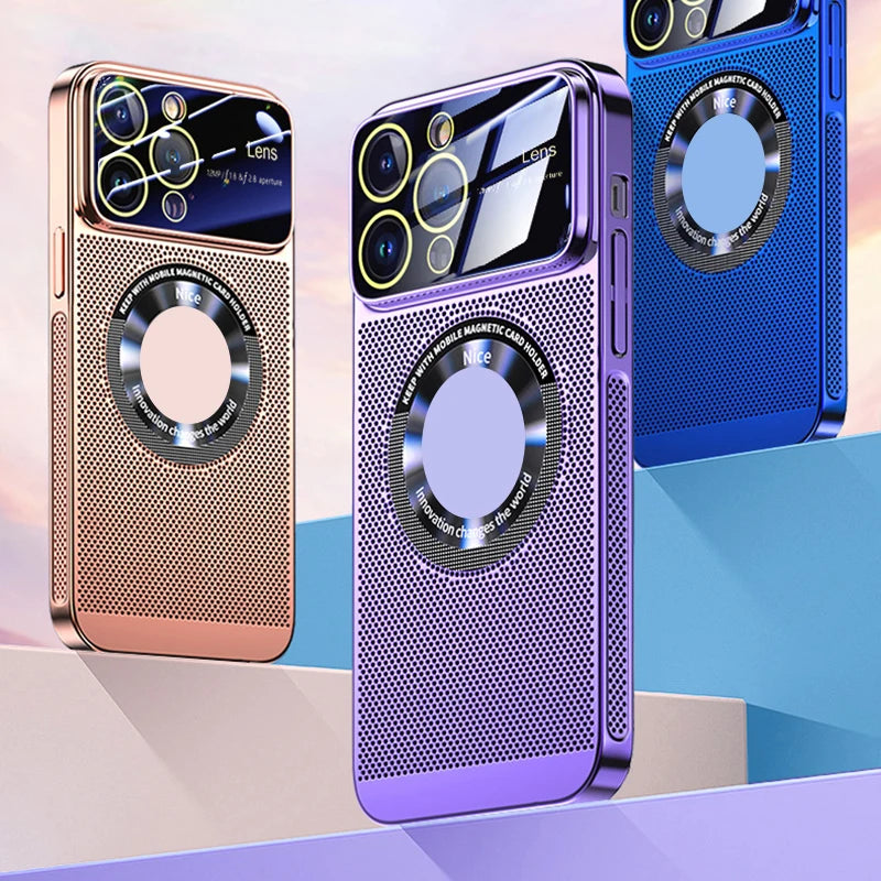 Luxury iPhone Case MagSafe Compatible Heat Dissipation Metal Frame Shockproof Protective Cover Camera Lens Protection Electroplated Design Slim Profile