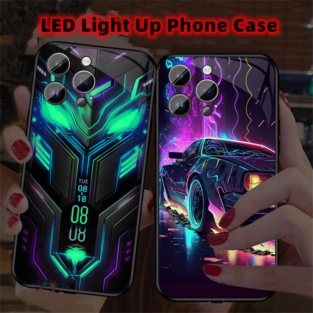 Luxury iPhone Case MagSafe Compatible LED Notification Light Shockproof Protective Cover Mecha Design Camera Lens Protection Ultra Thin